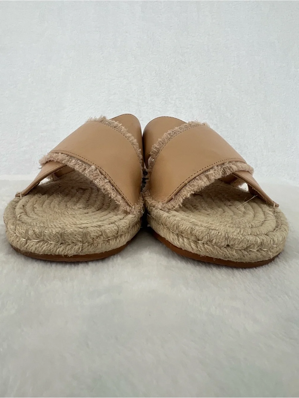 Oasis Society Cross My Heart Frilly Strap Sandal Nude Molly Slide Sz 10 Neutral
